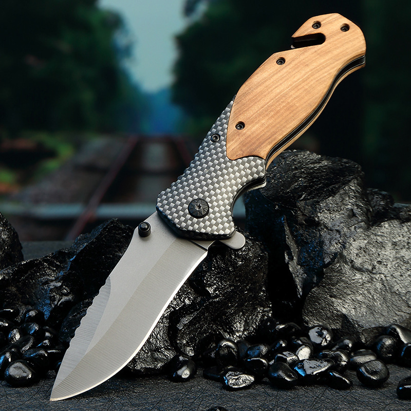 High Hardness Stainless Steel Folding Knife Carry Defense Sharp Outdoor Knife Wooden Handle Portable Fruit Knife