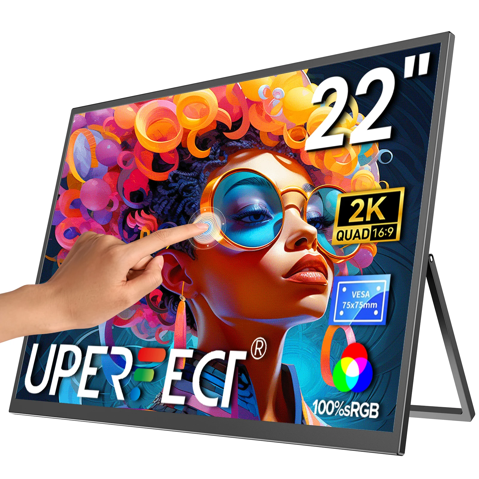 Écran de jeu portable tactile UPERFECT 22 pouces 2K 2560 x 1440 QHD HDR, support intégré et écran externe VESA HDMI Type C pour mini PC, téléphone, ordinateur portable SteamDeck