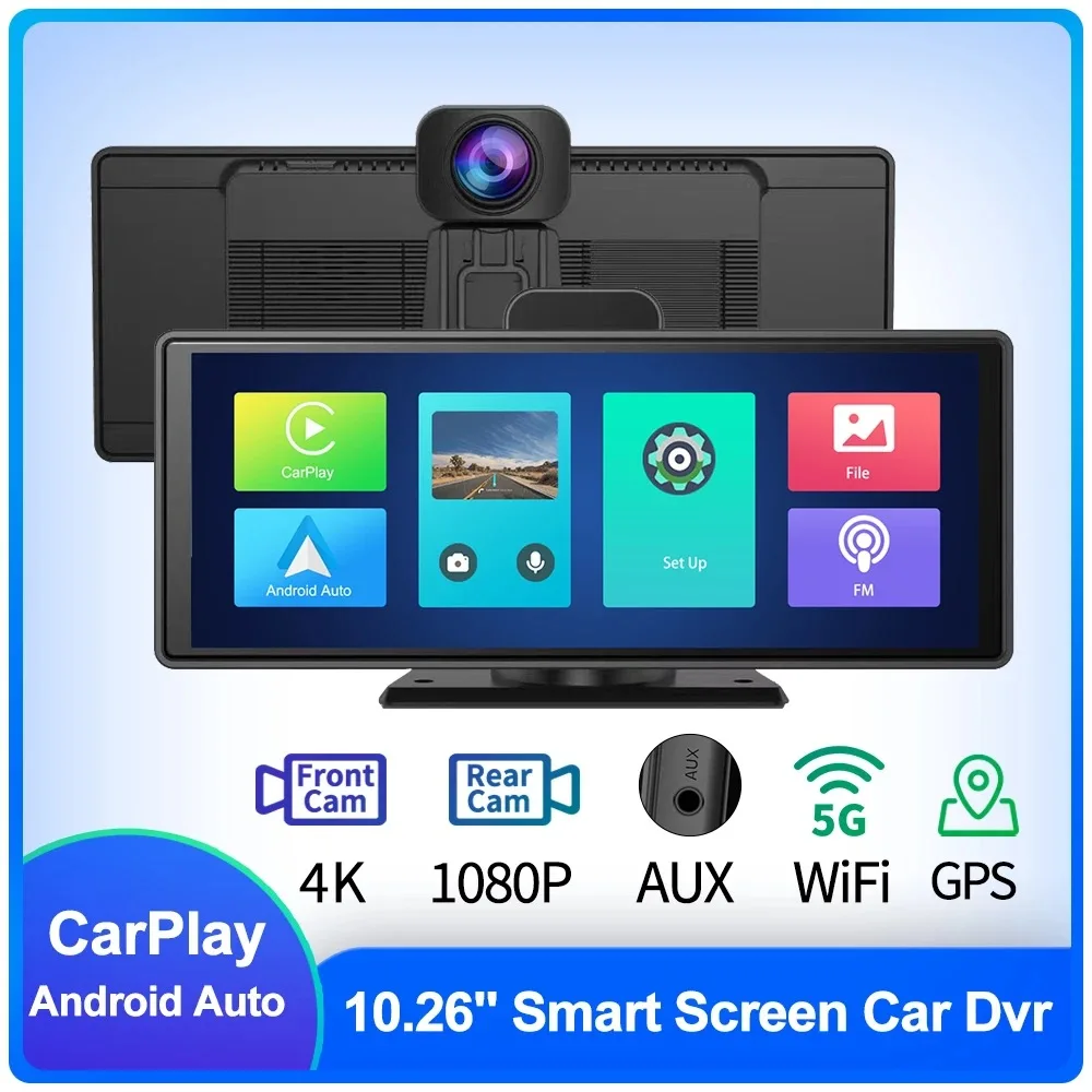 

10.26" 4K Dash Cam Rearview mirror camera Wifi Carplay Auto Dual Lens Car DVR Video Recorder GPS 24H Mirror Video Recording