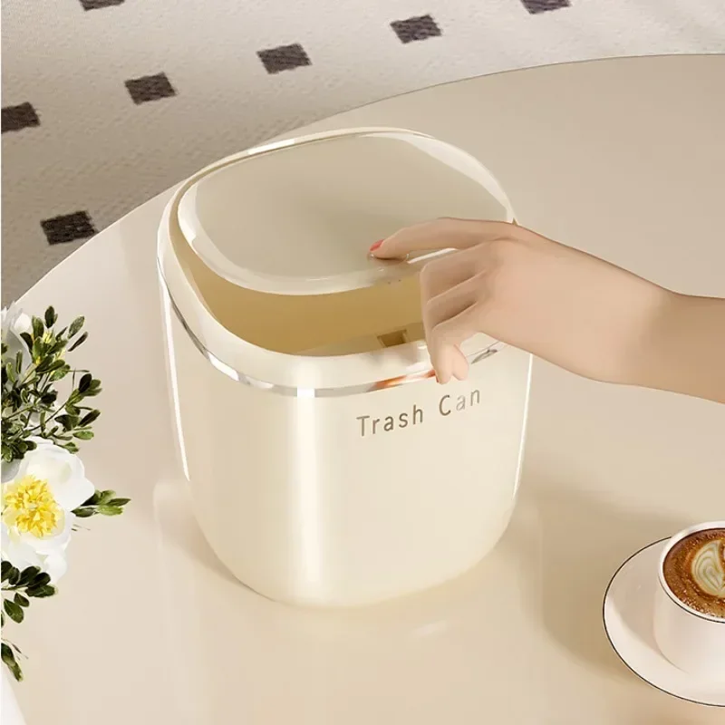 Mini Press Desktop Plastic Trash Can Home Office Supplies