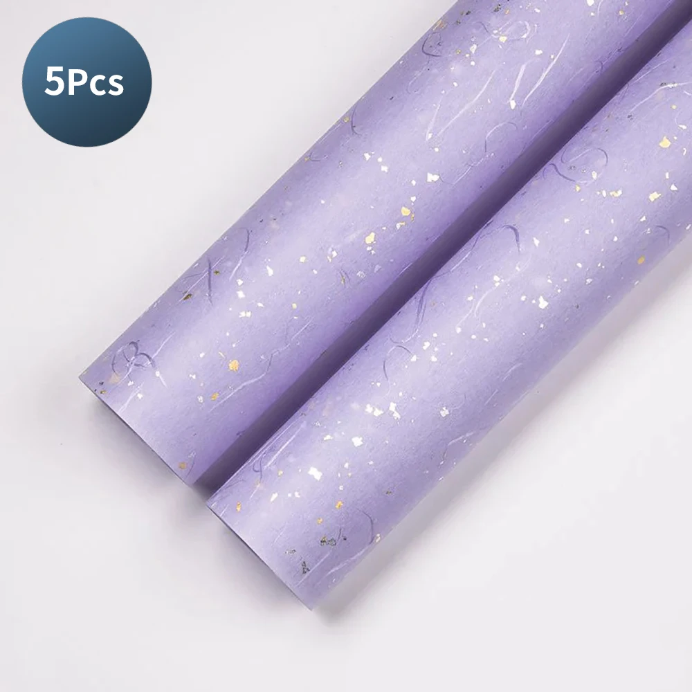 Elegant Korean Floral Wrapping Paper Set - Vibrant Colors with Gold/Silver Accents, Waterproof Finish