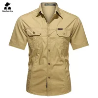 Men's Streetwear Casual Button Down unload Cargo Shirt Short Sleeve Cotton Dress Shirts For Hiking Fishing Golf Polos Shirts 2