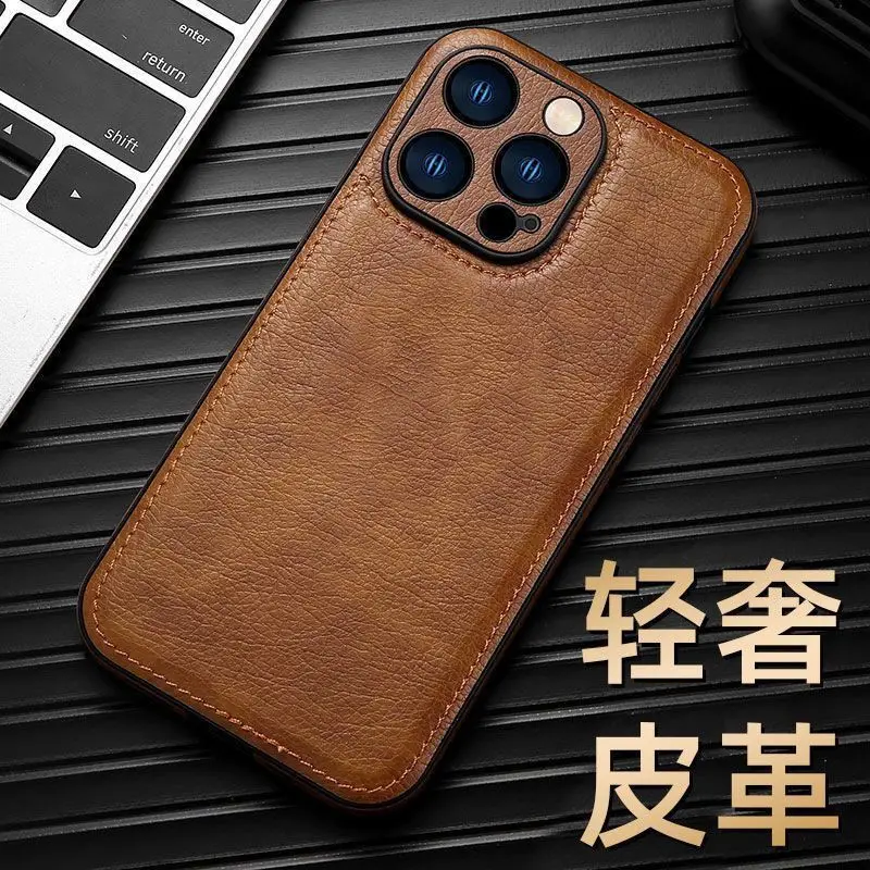 15/14/13/12ProMax car line leather phone case high-end simple men's atmosphere business leather case 15promax 14promax 13promax