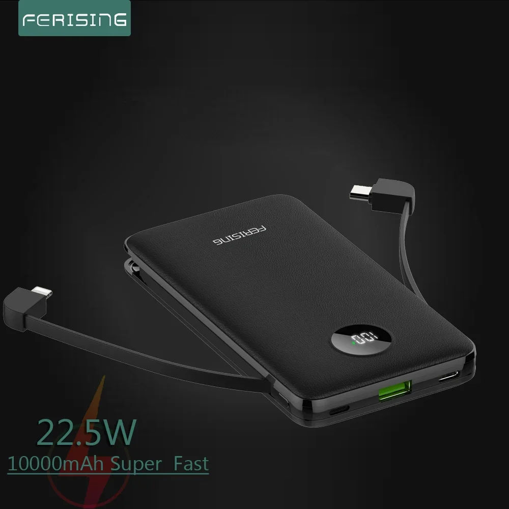 

FERISING Built-in Cable LED Display Power bank 4A 5A SCP Super Charger 10000mAh Portable Pover Battery PD 20W/22.5W Powerbank