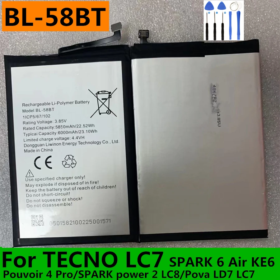 Original New 6000mAh BL-58BT Battery for TECNO LC7 SPARK Air KE6