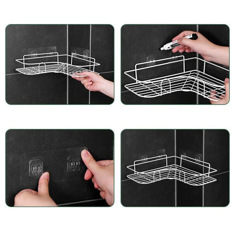 Bathroom Storage Rack Wall Mounted Non Perforated Corner Storage Rack Home Bathroom Shampoo Cosmetics Storage Drain Basket 5