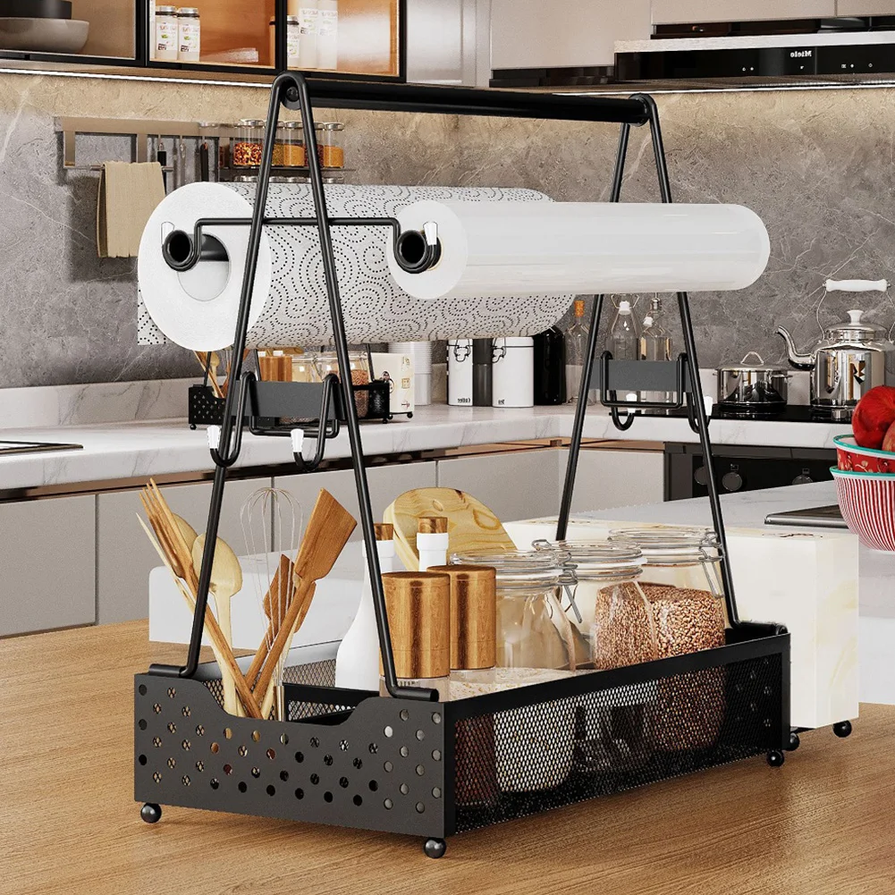 Picnic Grill Condiment Caddy with Paper Towel BBQ Accessories Storage Organizer for Griddle Grilling Tool RV Patio Camper Must