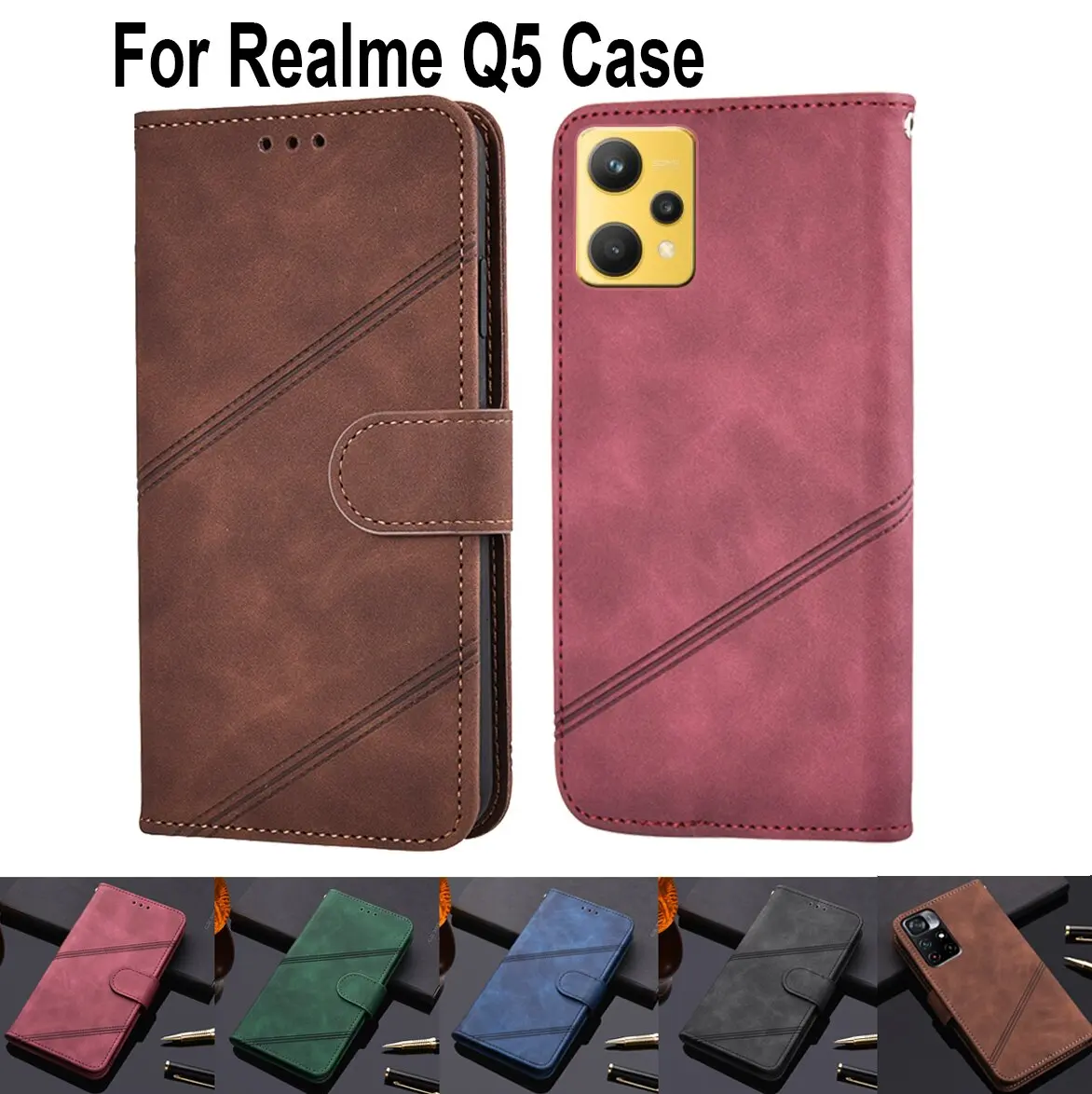 

Vintage Wallet Flip Cover For OPPO Realme Q5 Luxury Book Case Funda For Realme Q5 Protective Phone Case Leather Shell Coque