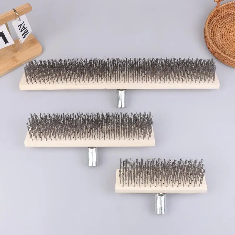 �� Drahtbürstenset aus Edelstahl | Scheuerbürsten mit Holzgriff (3 Größen) zum Reinigen von Grills, Werkbänken und Oberflächen – Detail 5