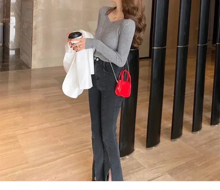 Women Slim V-Neck Bottoming Sweater Autumn Winter For Women Casual Pullovers Long Sleeve Knit Warm Office Sweater