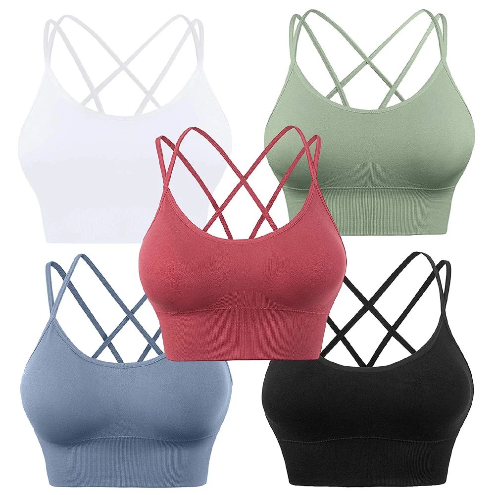 Bra Olahraga Bertali Wanita untuk Wanita, Bra Olahraga Punggung Silang Bra  Yoga Berlapis Bra Olahraga Penyangga Belakang Bra Tali Hitam - AliExpress