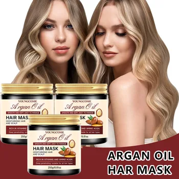 Maschera per capelli all'olio di argan con cheratina e collagene - Riparazione intensa per capelli danneggiati, idratazione profonda, controllo dell'effetto crespo, senza solfato 1/4pz 1