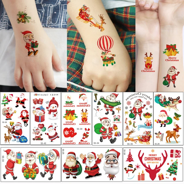 Pegatinas de tatuaje navideño para niños, Tatuajes Temporales impermeables  de 30 piezas, campana de brazo, Papá Noel, muñeco de nieve, tatuajes falsos  - AliExpress