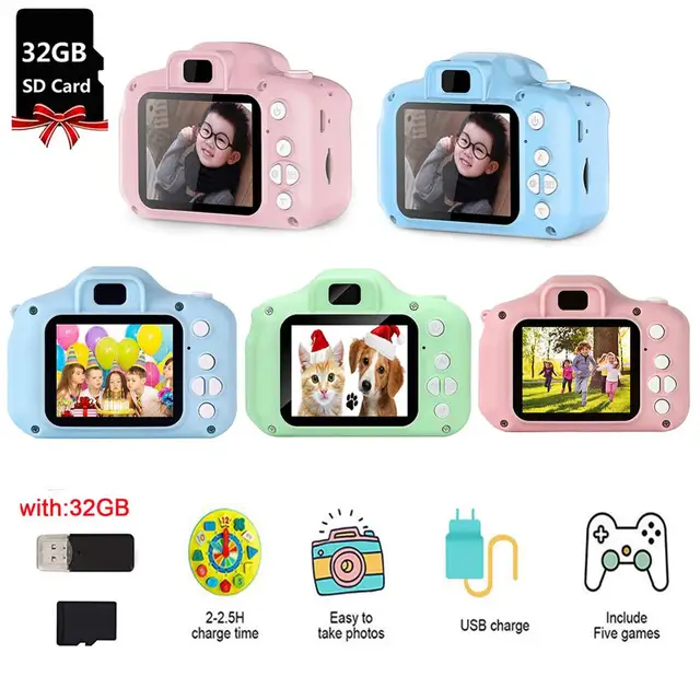 Children Kids Camera Portable Selfie Digital Video Recorder with 32GB Memory Card Toy for Girls Boys Xmas Birthday Gifts 6