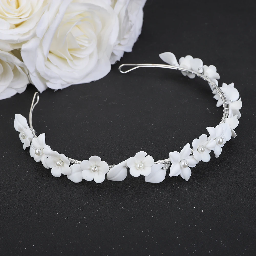 White Big-Small Handmade Ceramic flower Crown Bridal Hair Accessories Wedding Head Jewelry Tiare Headdresses For Girlfriend