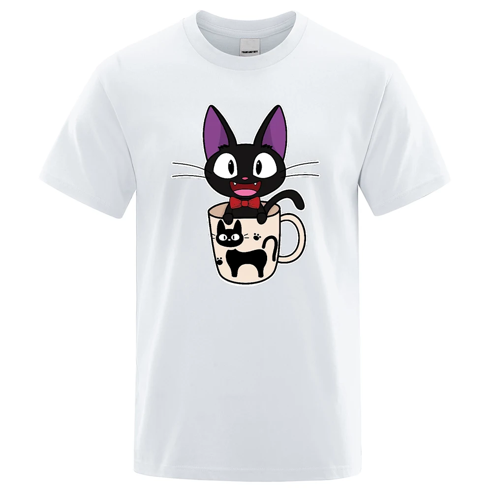 green t shirt Summer Men's Cute Teacup Cat Harajuku Printed Casual T-shirt Male Cotton Regular Short Sleeve T-shirts Top Man Tees Streetwear white polo t shirt