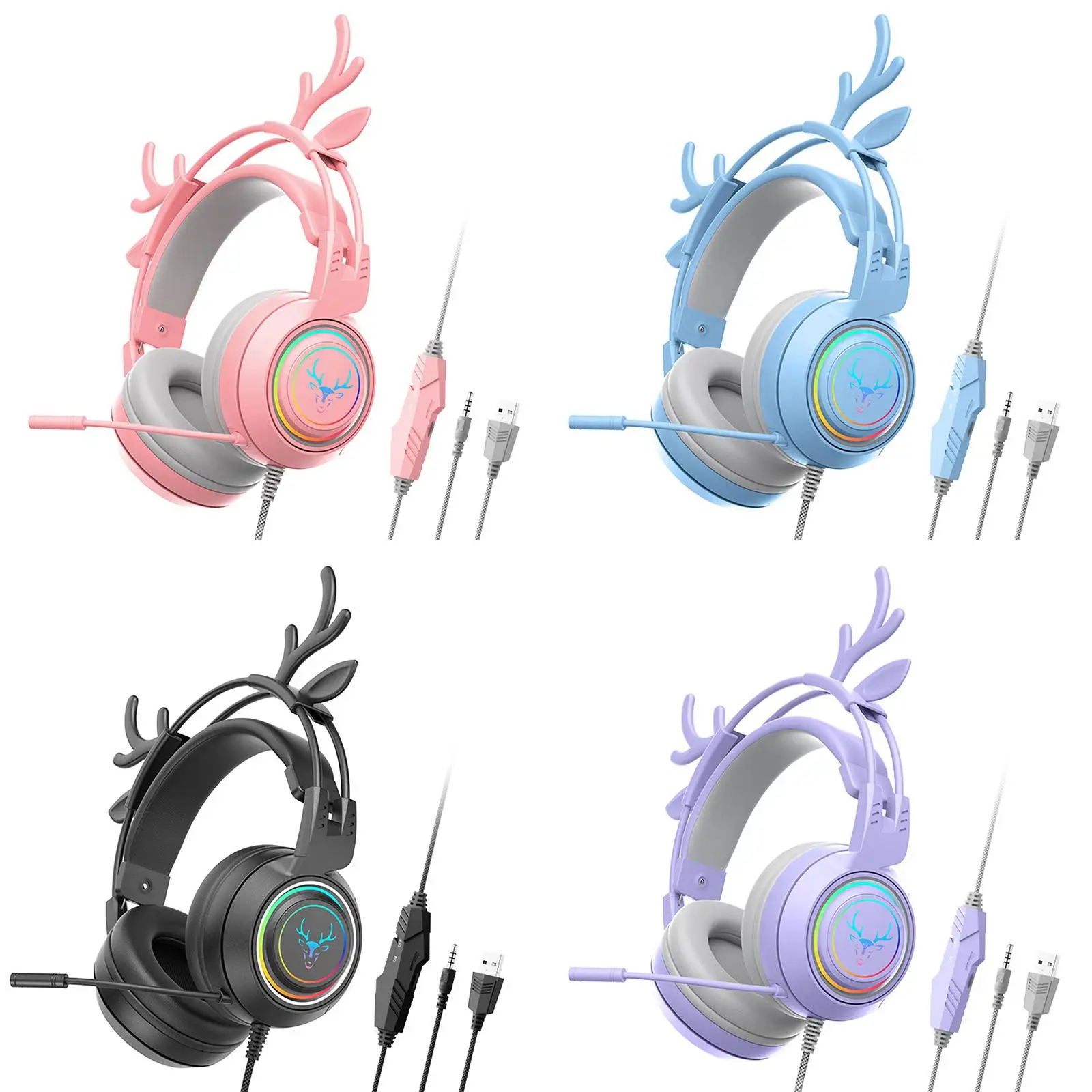 Wired Gaming Headset with Rotatable Microphone Detachable Antlers Earphones Stereo Computer Gaming Headphone for Laptop Tablet wired headphones,gaming headphones,wired headset