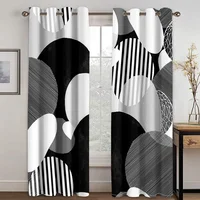 2 Pcs Abstract Art Curtains Black White Grey Circles Stripes Modern Nordic Style Living Room Bedroom Window Decoration Curtains 1