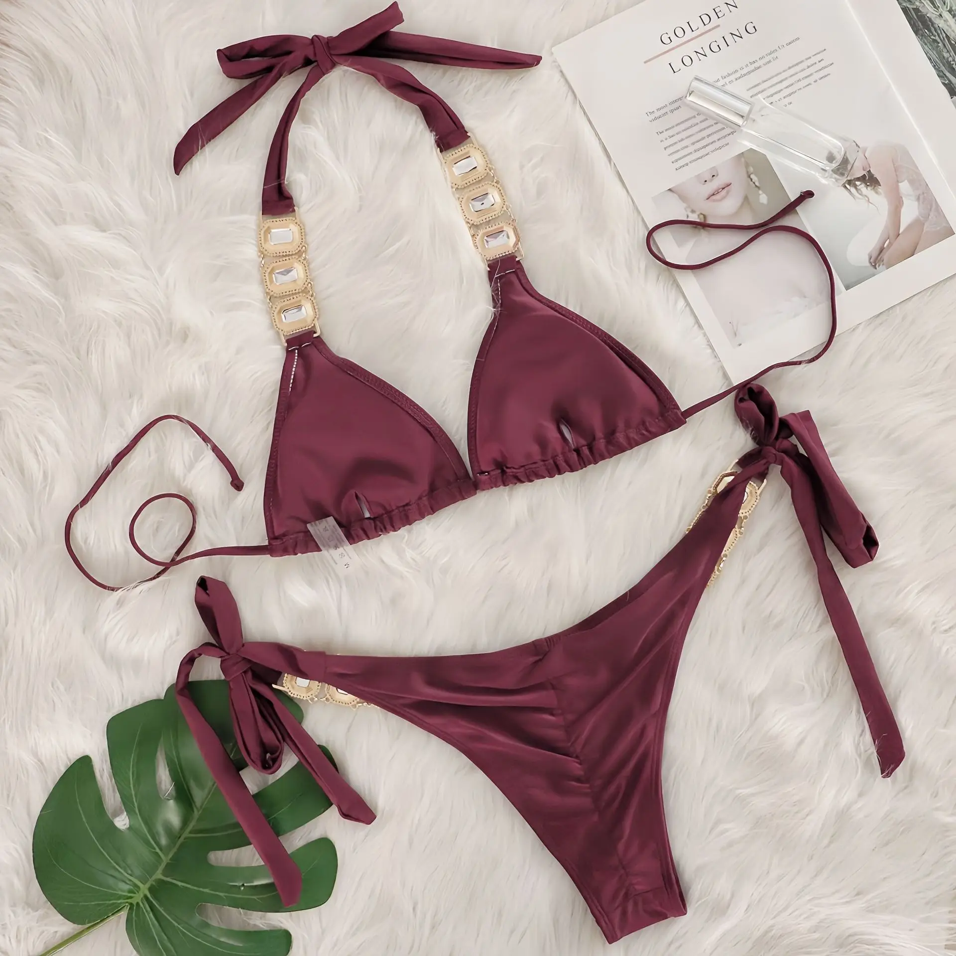 Rhinestone String Bikini - Womens Sexy 2 Piece Swimsuit for Beach Vacation