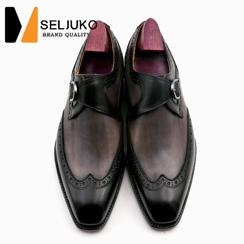 New Handmade Leather Shoes Factory Direct Sale Head Layer Cowhide Pure Brogue Business Formal Leather Sole Men's Shoes