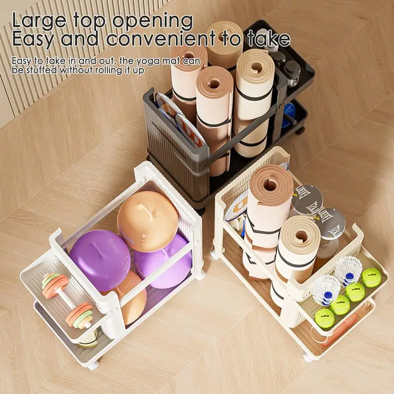 Yoga mat storage basket Home trolley Fitness equipment storage rack Exercise equipment rack with bottom universal wheels