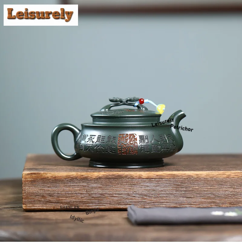 320ml Yixing Purple Clay Teapots Handmade Ruyi Pine Crane Pot Raw Ore Blackish Green Mud Kettle With Filter Zisha Tea Set Gift