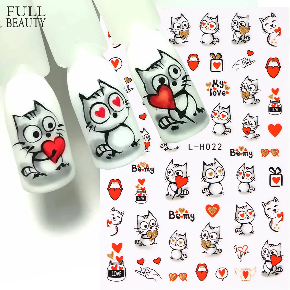 Nail Stickers Nail Decals Nail Art Decoration 3D Cute Cat Nail Sticker Decal Cartoon Rabbit Marble Flower Nail Art Stickers Sliders Tattoo Manicure Decorations Accessories
