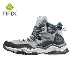 RAX Waterproof Leather Hiking Boots - Mid-Top Outdoor Trekking and Climbing Shoes - 45 (Light grey men)