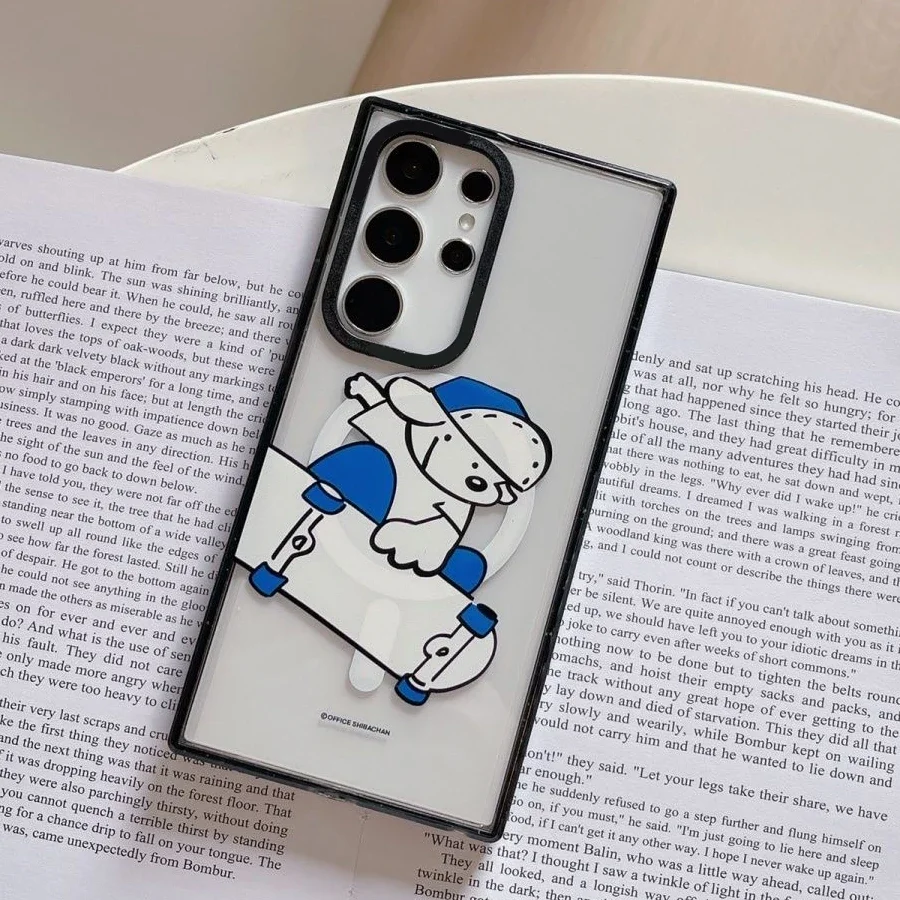 Skateboard Dog MagSafe Acrylic Black Border Case for Samsung Galaxy S22 Ultra S23 Ultra S24 Ultra Cover Protective Shell