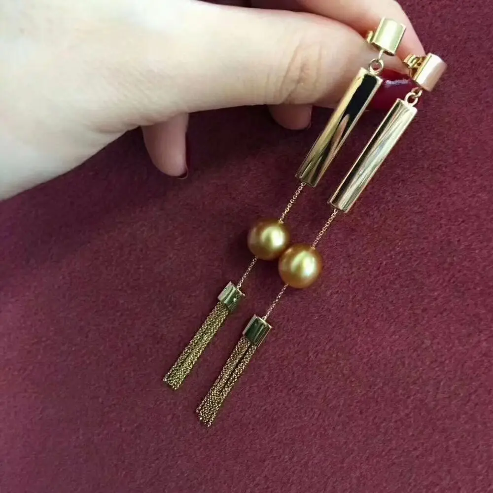 

Великолепные Круглые серьги-подвески с золотым жемчугом в Южном море 10-11 мм 925s