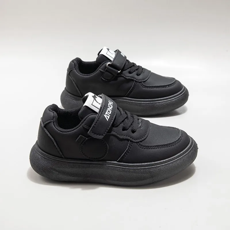 Black Soft Sole Classic Kids Sneakers for School and Sport
