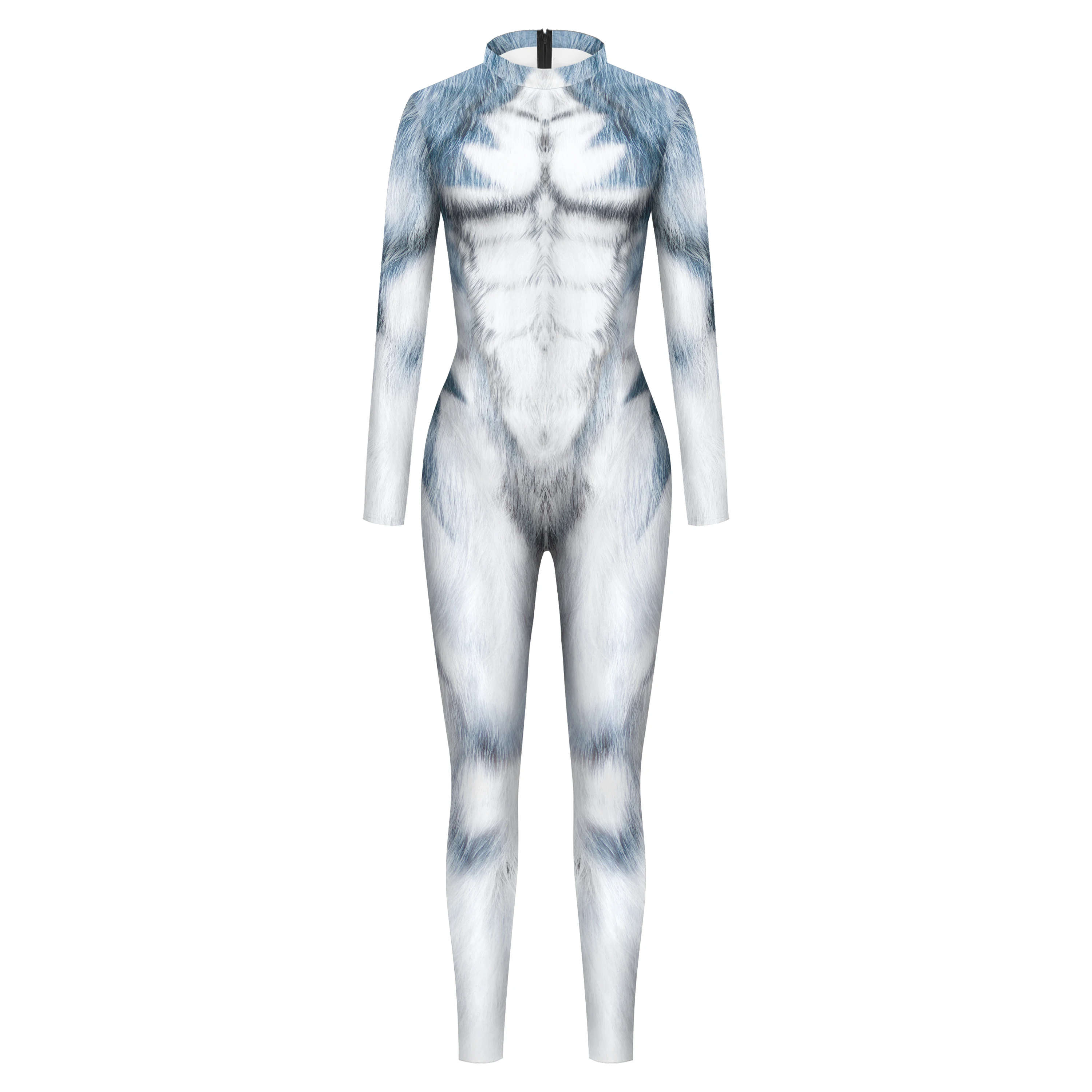 Jackolume Men's Halloween Animal Bodysuit with Tail Furry 3D Print