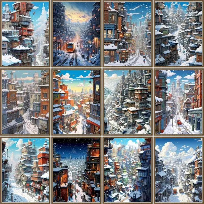 

CHENISTORY Oil Painting By Number Urban Winter Scenery Drawing On Canvas Gift Diy Pictures By Numbers Artwork Home Decor