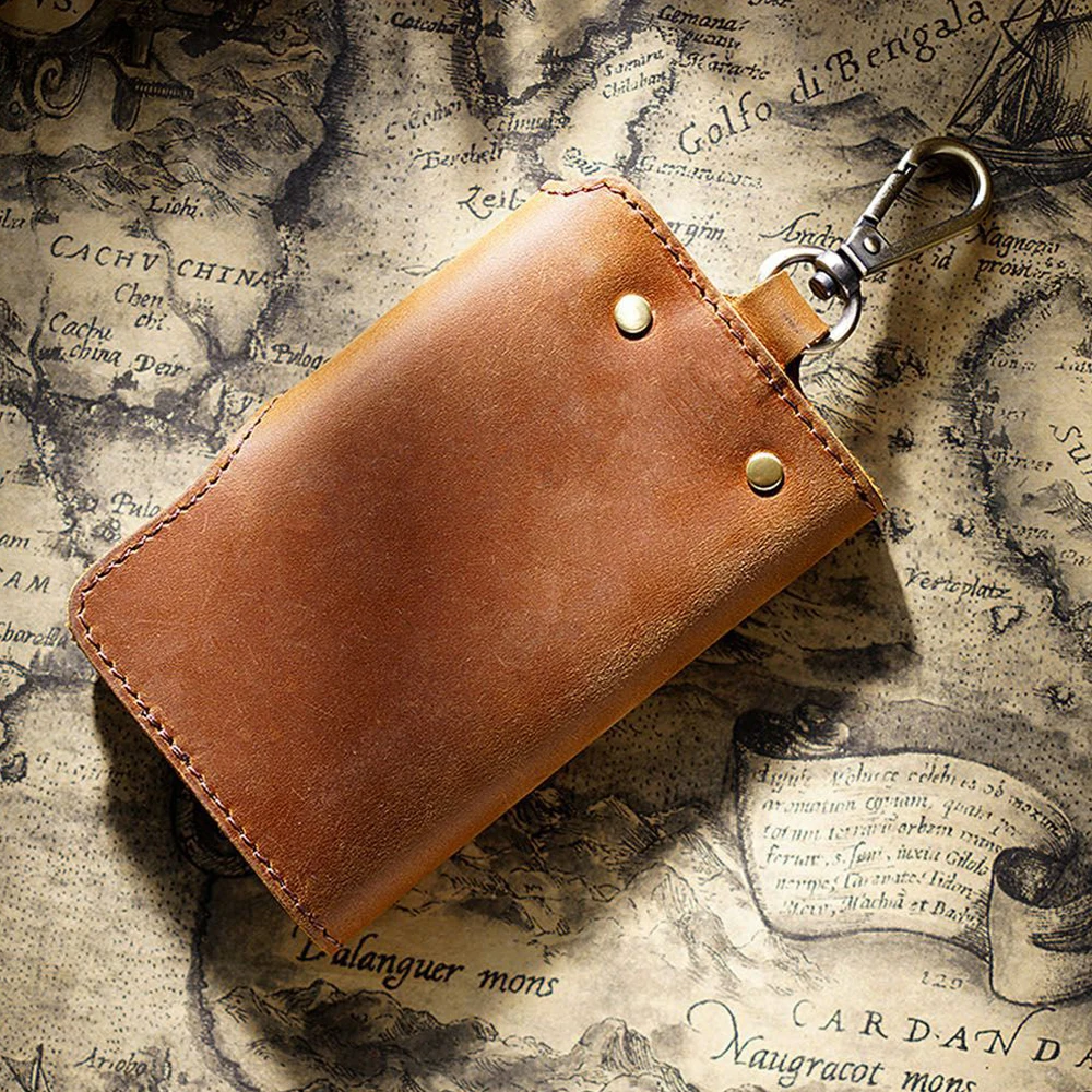 Elegant Leather Waist Key Pouch & Card Holder Wallet with Snap Closure