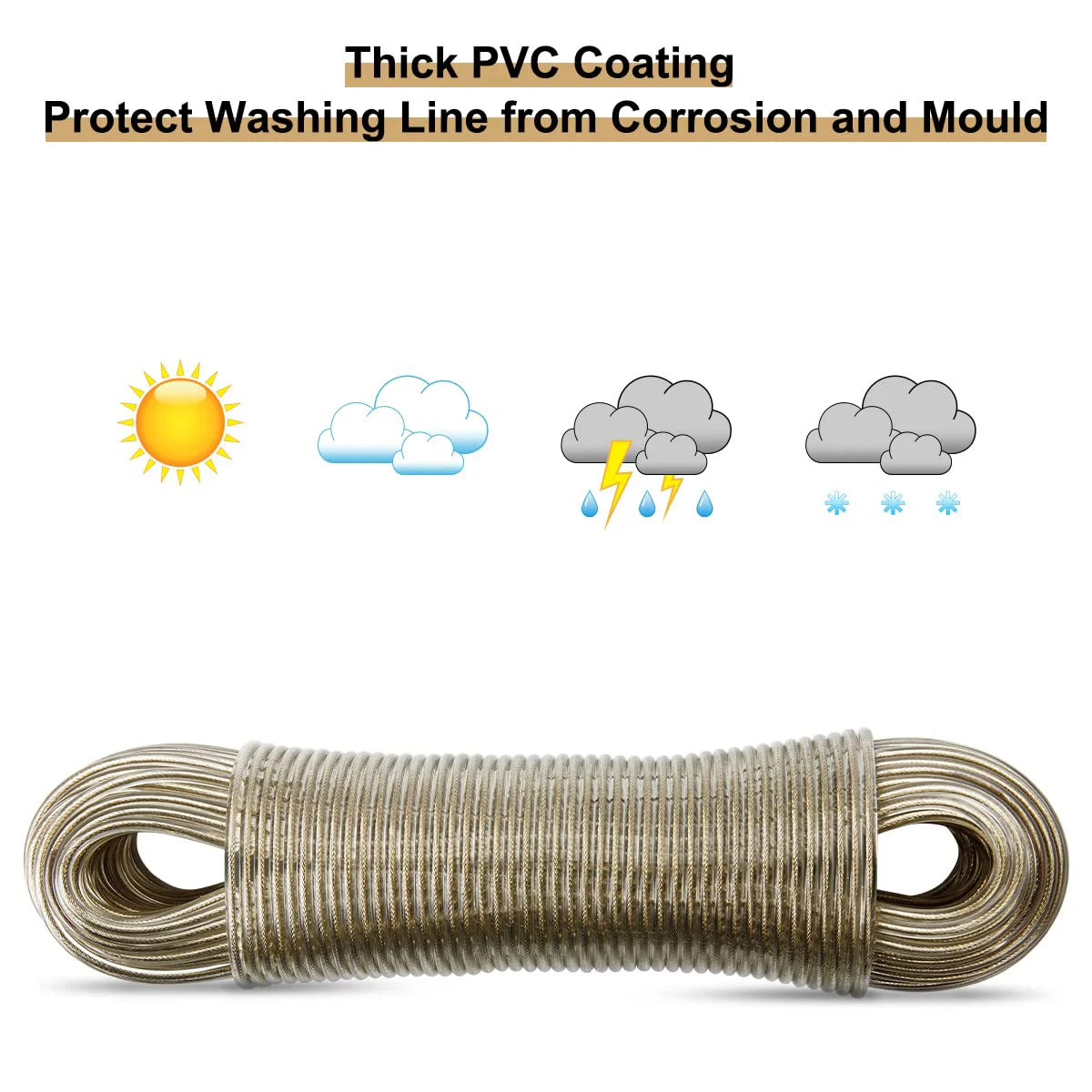 Clothes Drying Line Washing Line Rope with Steel Core Thick Strong Plastic PVC Cover Garden Indoor Outdoor Travel 20m