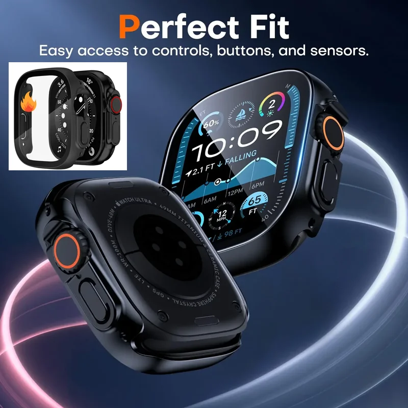 2pcs Cover for Apple Watch Ultra 2-3 49mm Screen Protector Full Protective Ultra-Thin Hard PC Bumper Cases Scratch black Case