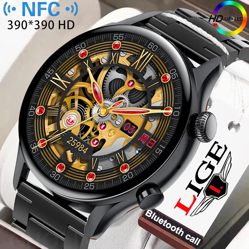 

LIGE NFC Smart Watch Men 1.36 Inch AMOLED Smartwatch Bluetooth Call IP68 Waterproof Wristwatch For Xiaomi Blood Pressure Watches