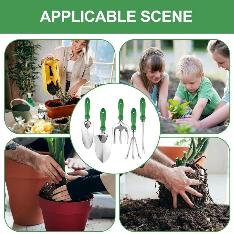 Garden Tool Set Anti Slip Stainless Steel Rake Shovel 5pcs Succulent Tools With Ergonomic Handle Multifunctional Gardening