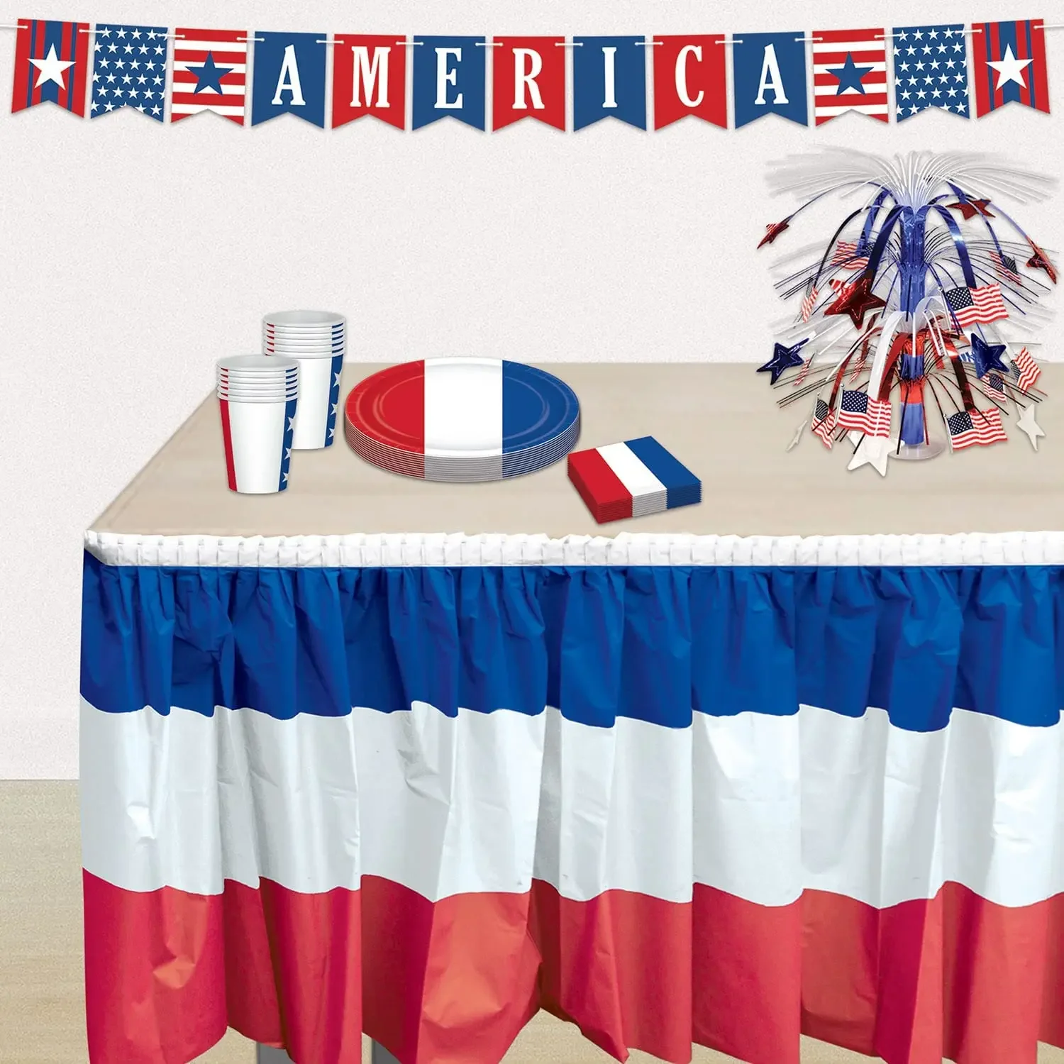 Table Skirt Beistle Plastic Patriotic Table Skirt Self Adhesive July 4th Independence Day Decorations 73*426cm Red/White/Blue
