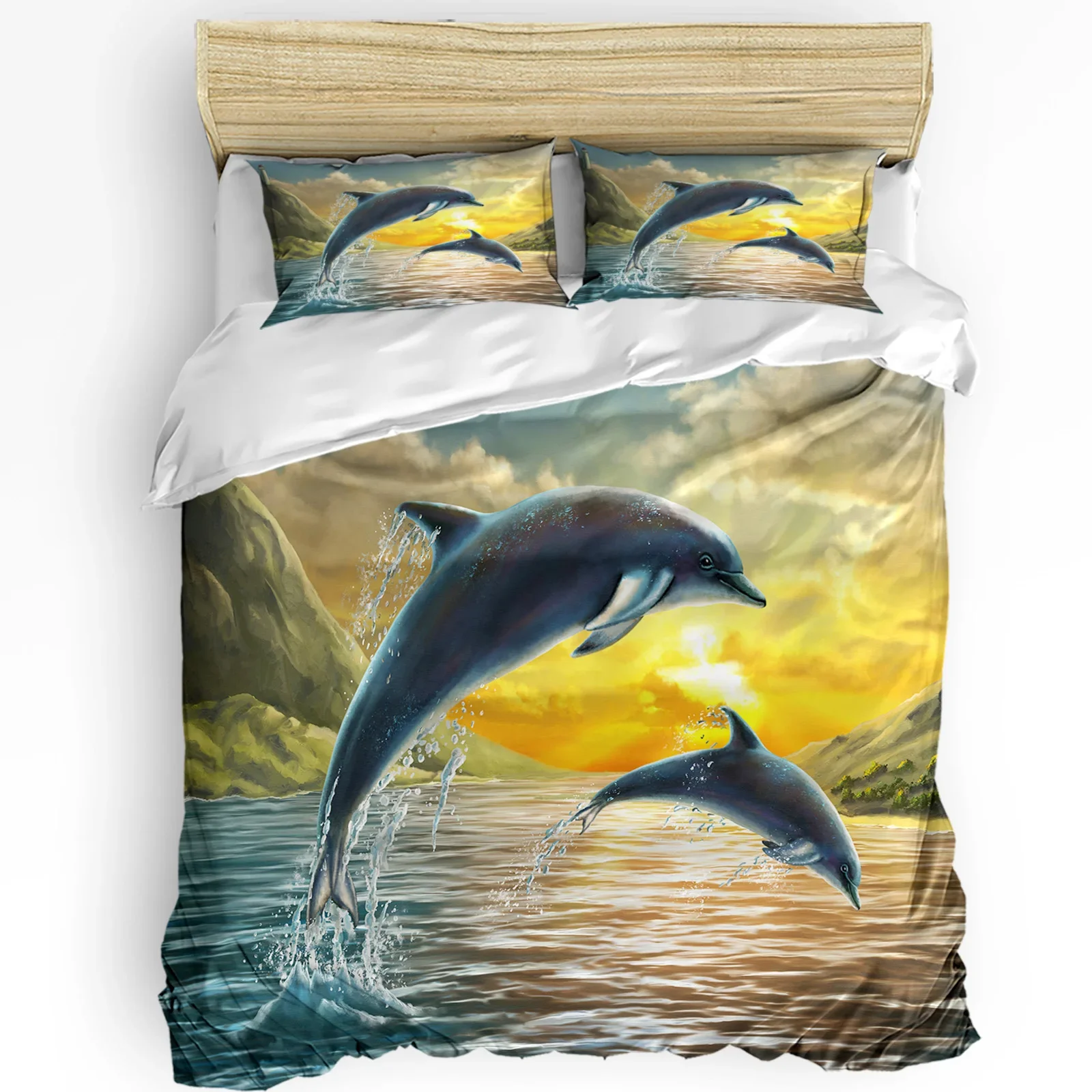 

3pcs Bedding Set Sunset Sea Animals Dolphins Home Textile Duvet Cover Pillow Case Boy Kid Teen Girl Bedding Covers Set