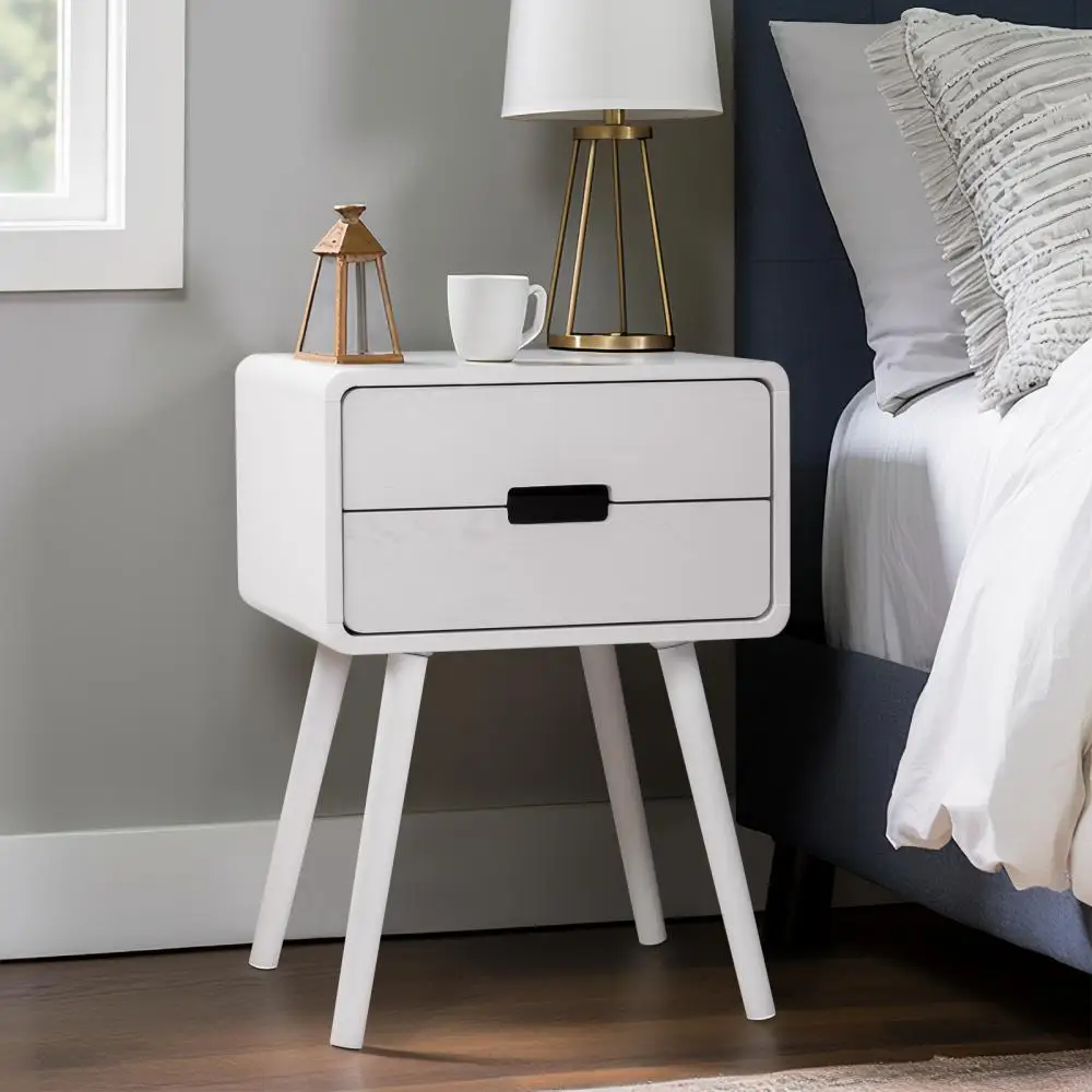 

Modern Bedside Table With Solid Wood Legs 2 Drawers Nightstands End Side Tables For Small Place Bedroom Living Room Furniture