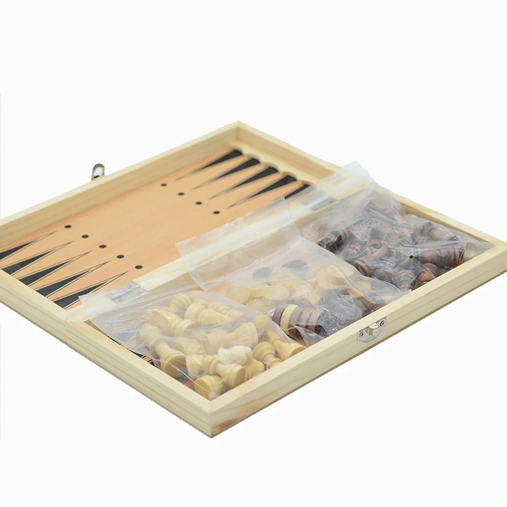 Foldable 3 in 1 Wooden Puzzle Chess Game Toy Chess Backgami Checkers Western Set 24/29/34/39/44CM board game wooden chess foldable chess board folding chess board chess pieces and board table games chess puzzle game chess pieces