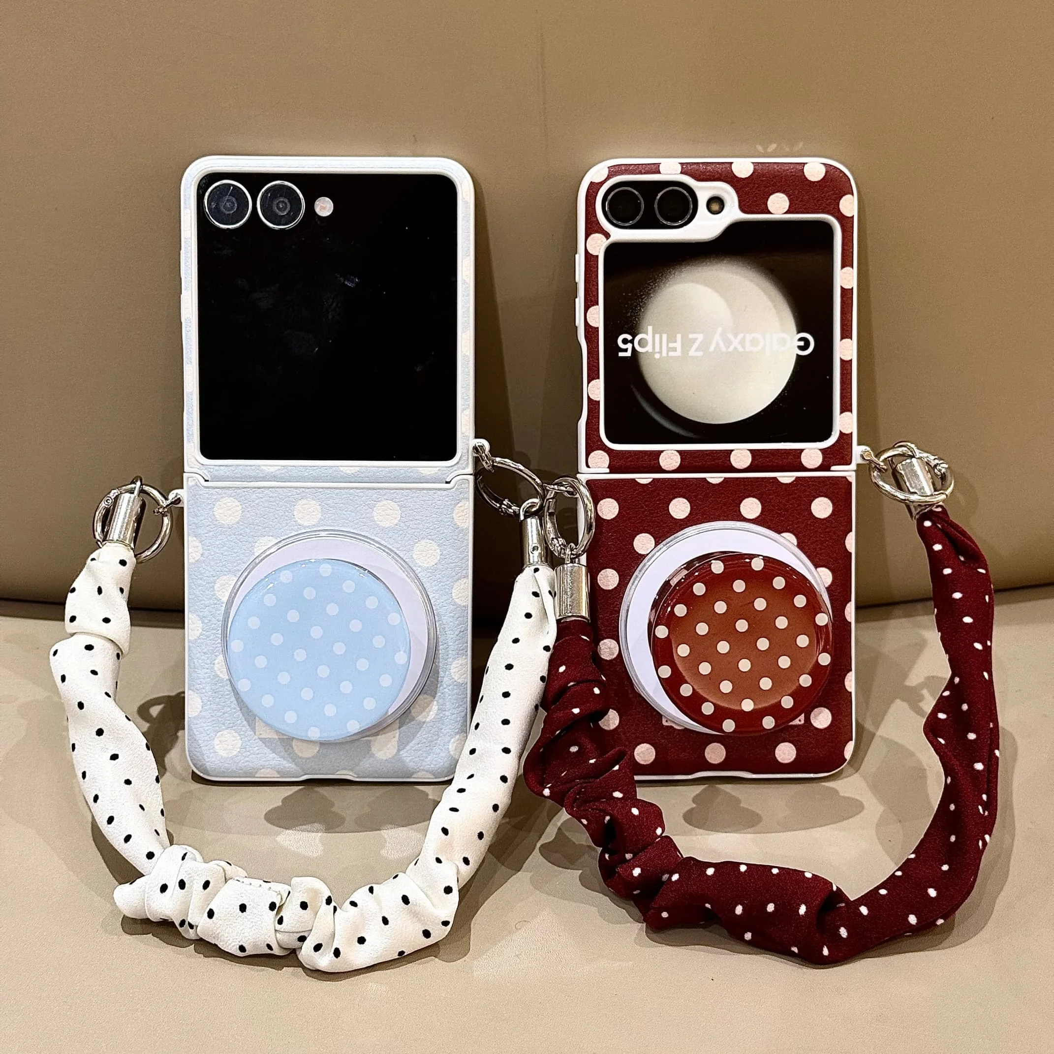 Korean Cute Polka Dot Magnetic Phone Case with Magsafe Stand and Chain