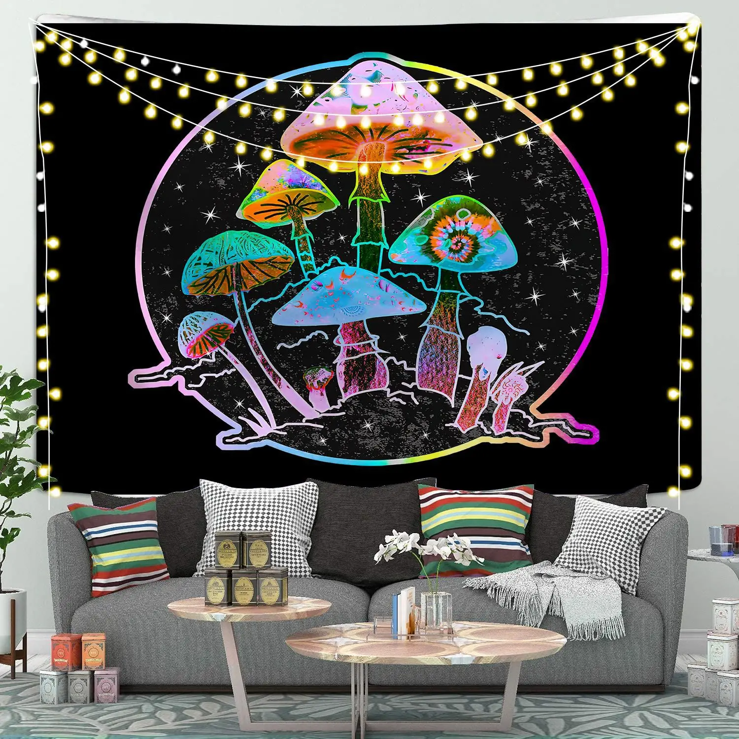 

Magic Fantasy Planet Mushroom Tapestry Wall Hanging Psychedelic Abstract Witchcraft Boho Kawaii Bedroom Living Room Decor Home