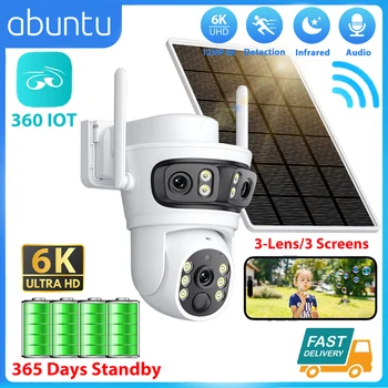 12MP 6K Three Screens PTZ Wifi Solar Security Camera Outdoor Wireless Surveillance Camera PIR Human Detection Built-in Battery 1