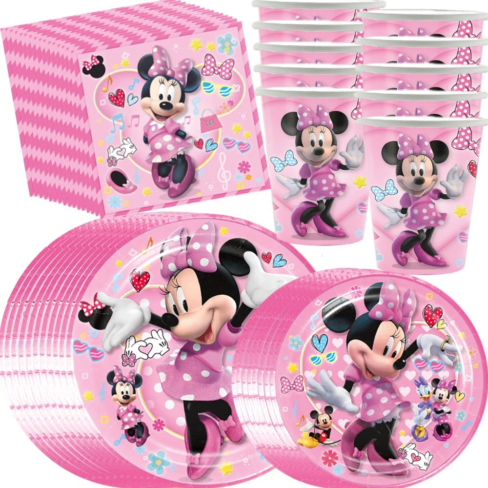  Minnie Mouse Birthday Party Supplies Decorations Pink Minnie Mouse Party Supplies Serves 10 Guests with Banner TableCover Plates