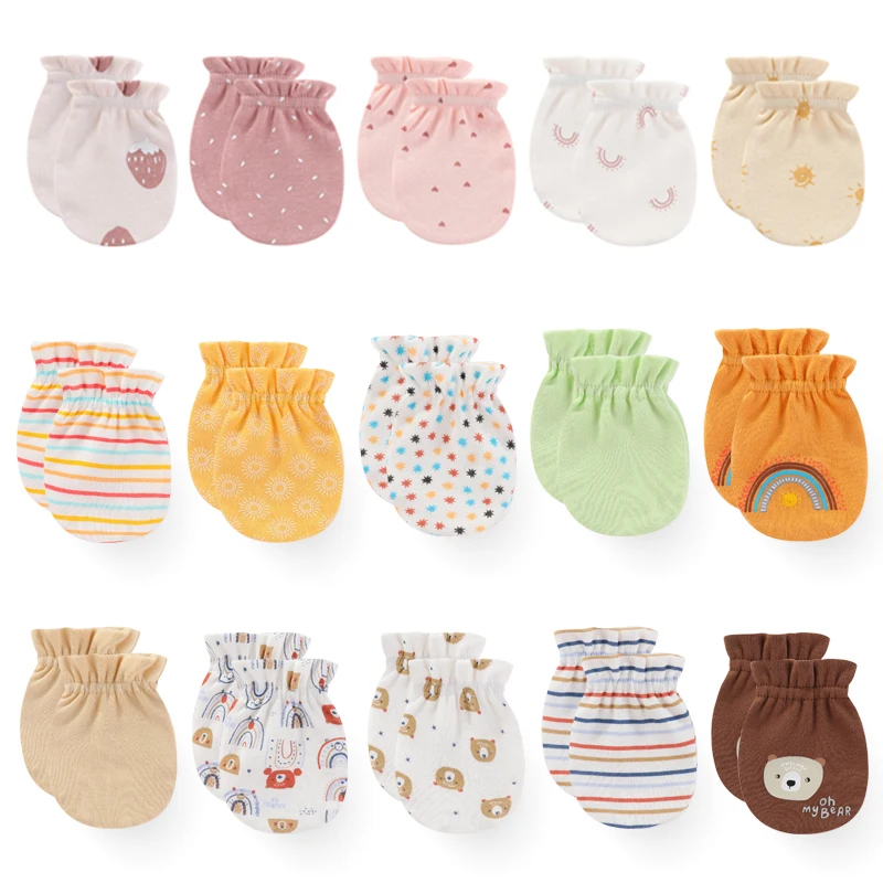 New Born Baby Girl Gloves 5Pairs Cartoon Cotton Baby Boy Mittens 0-6M Infant Anti-Grabbing Gloves Supplies Accessories Bebes