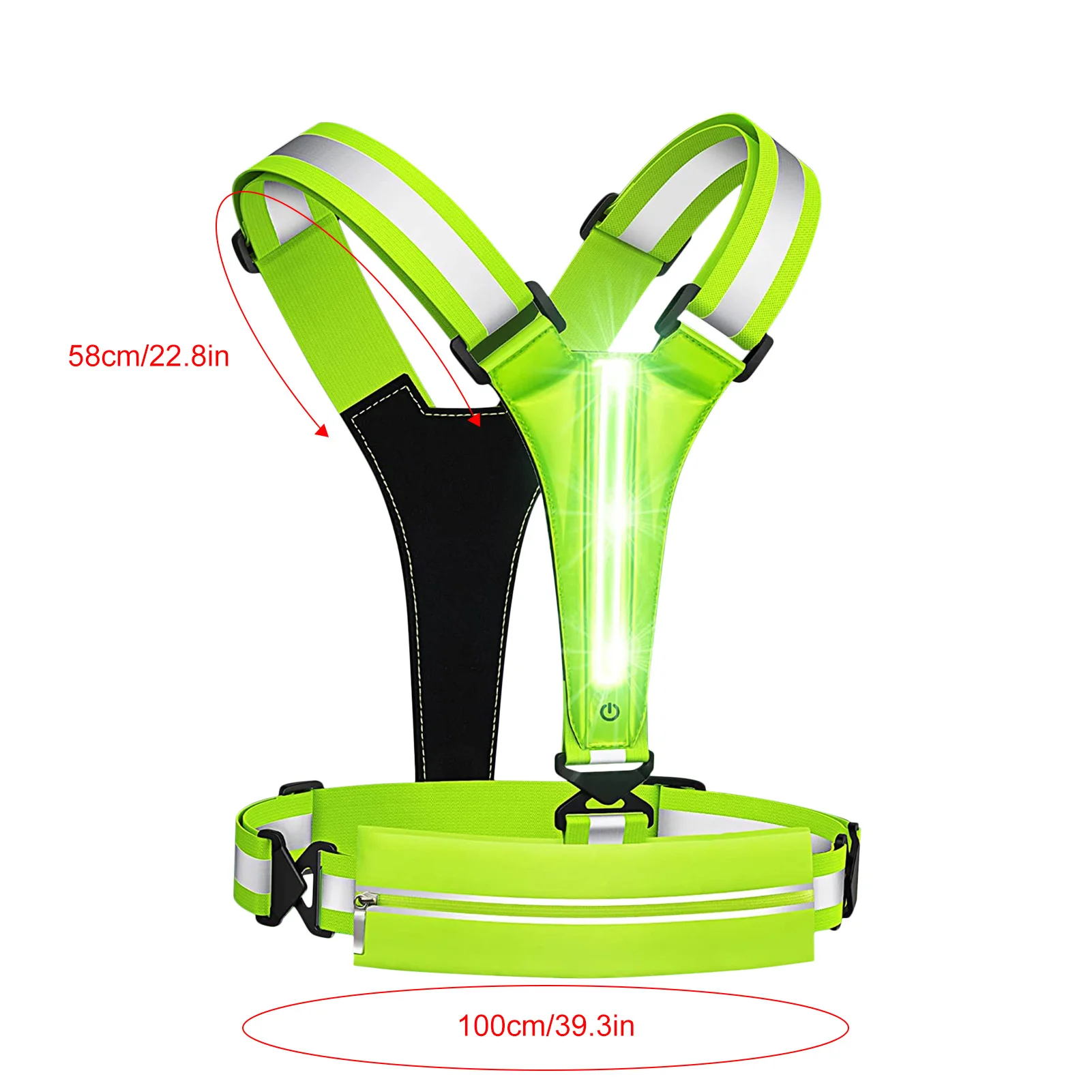 ג'קט תאורה לריצה USB גיר רפלקטיבי עם תאורת LED לאופניים עם תאורה מהבהבת לרכיבה עם חגורה ותיק