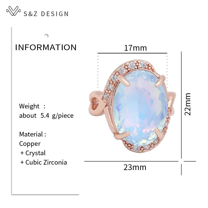 S&Z DESIGN New Fashion 585 Rose Gold Color Oval Egg Shape Crystal Rings For Women Wedding Cubic Zirconia Trendy Jewelry Gift