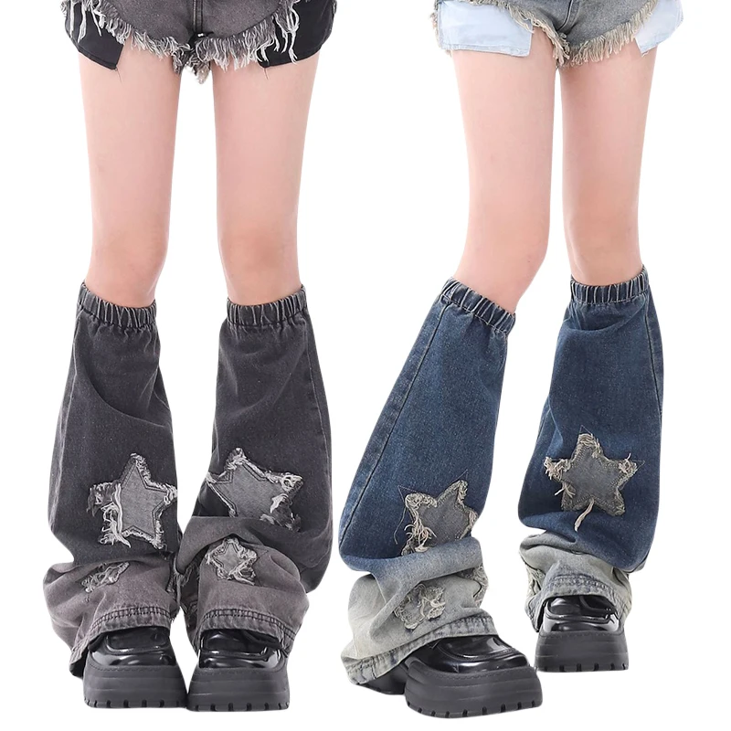 

Cyber Grunge Leg Warmers E-girl Gothic Gradient Star Patch Calf Socks 00s Retro Harajuku Mall Goth Loose High Socks Streetwear